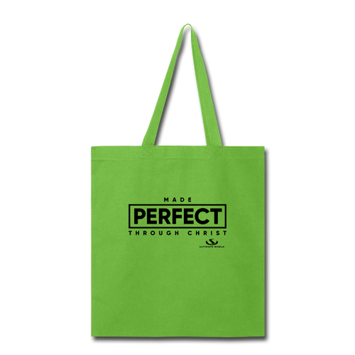 MADE PERFECT THROUGH CHRIST Tote Bag